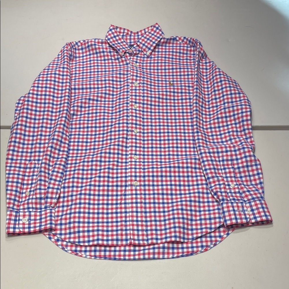 Ralph Lauren size Med Red and Blue Gingham Check Oxford Cloth Button Down Shirt
